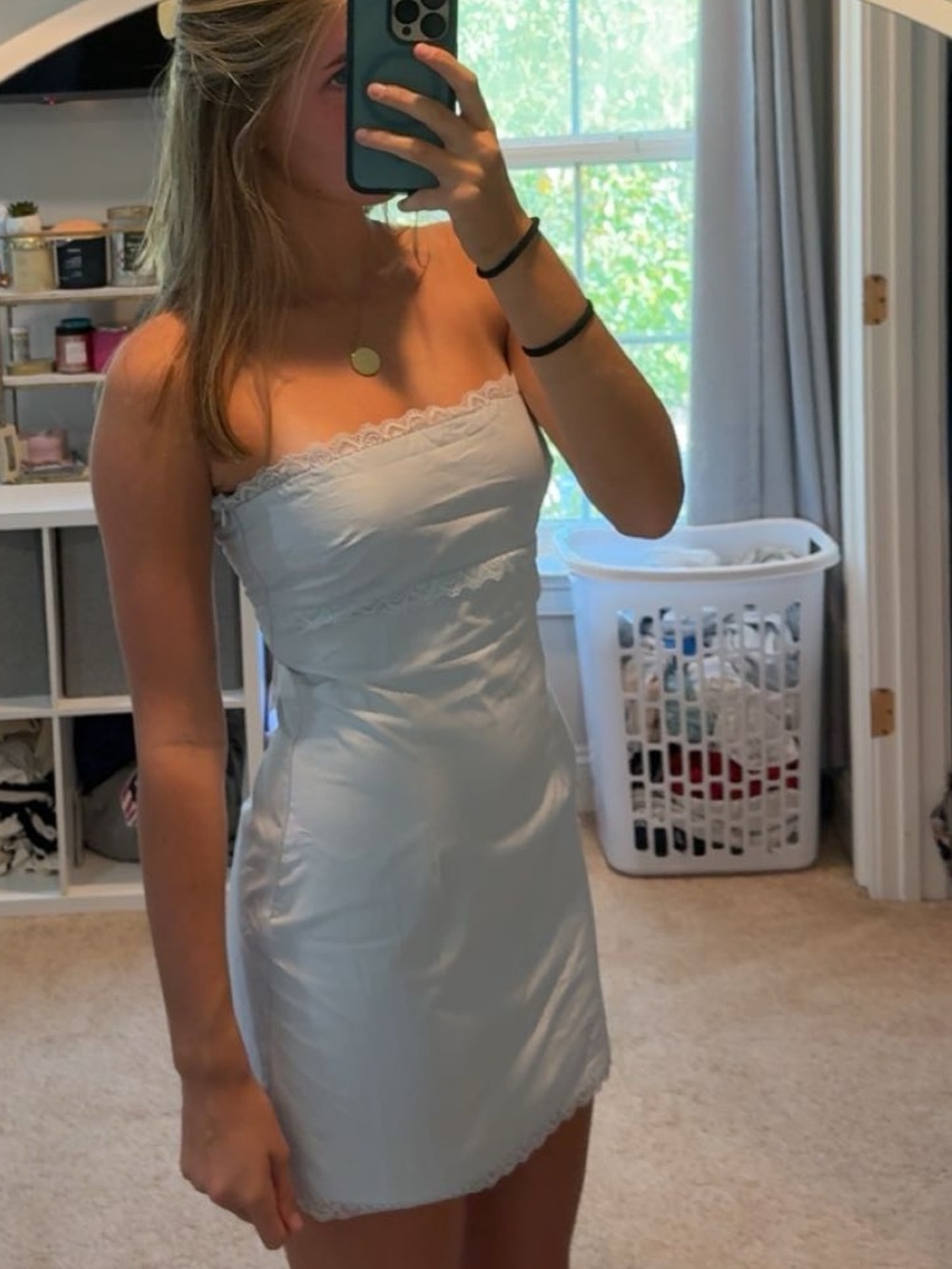 Peppermayo Light Blue Lace-Trim Mini Dress - Picture 3 of 4